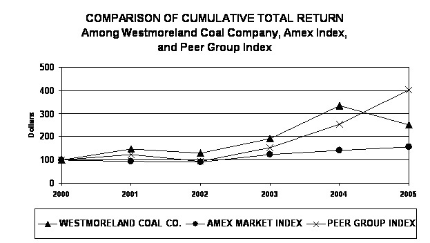 Chart showing Company's return vs. AMEX Index and Peer Group Index